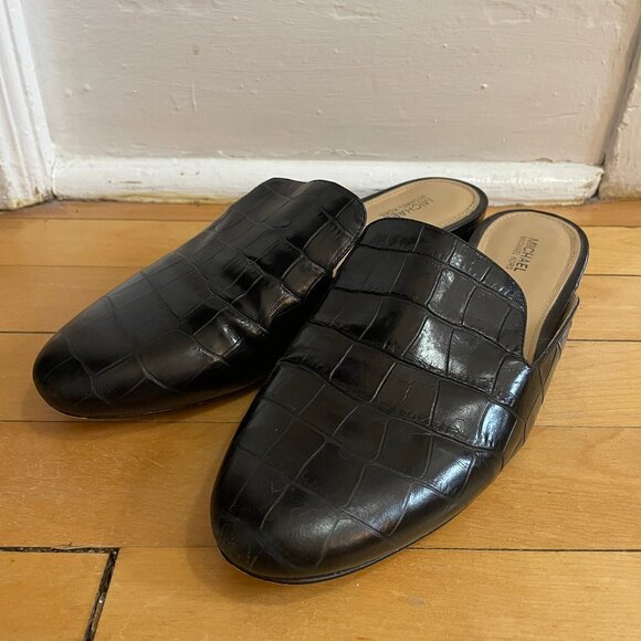 Black Snakeskin Pattern Leather Mules - Picture 1 of 6